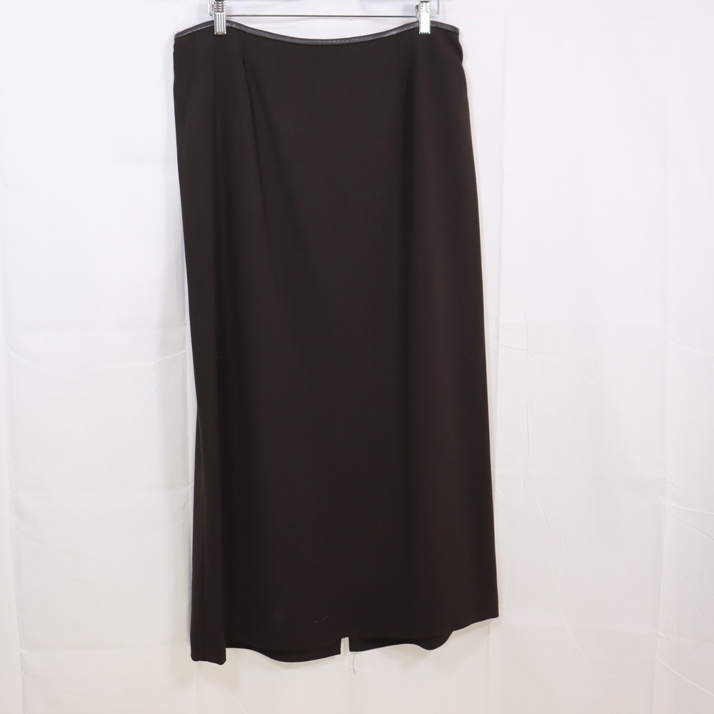 Dana Buchman Maxi Skirt 16 Black Womens Leather Trim Wool Formal‎